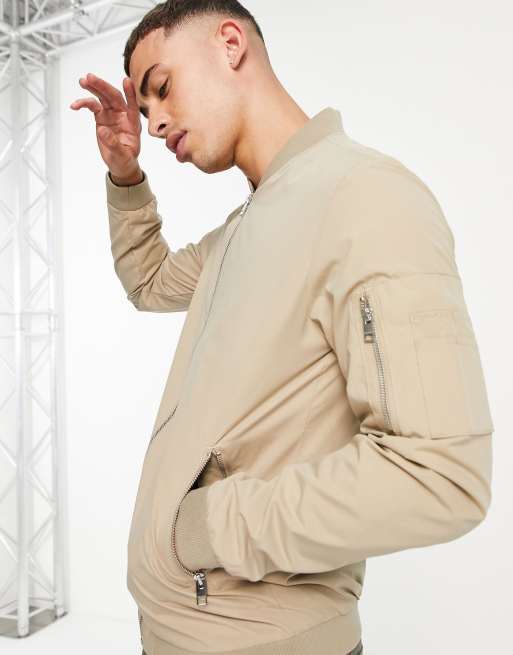 Jack Jones Essentials bomber jacket with zip in beige