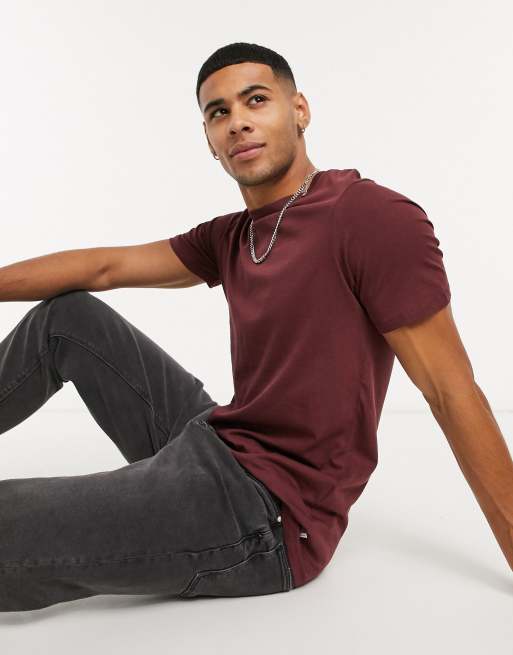 Jack & Jones Essentials – Bordowy bawełniany T-shirt z okrągłym dekoltem – RED