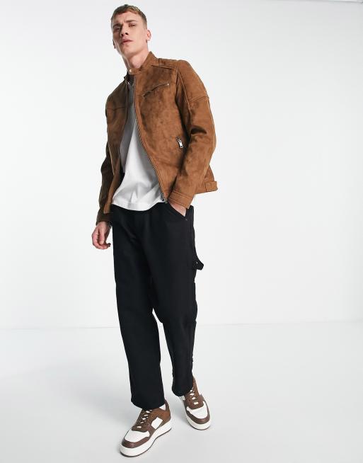 Jack & Jones – Essentials – Brązowa kurtka typu biker z imitacji zamszu, 2 z 4