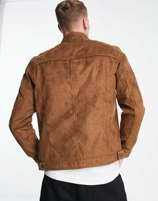 Jack & Jones – Essentials – Brązowa kurtka typu biker z imitacji zamszu, 4 z 4