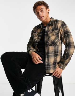 Jack & Jones Essentials brushed check overshirt in light brown