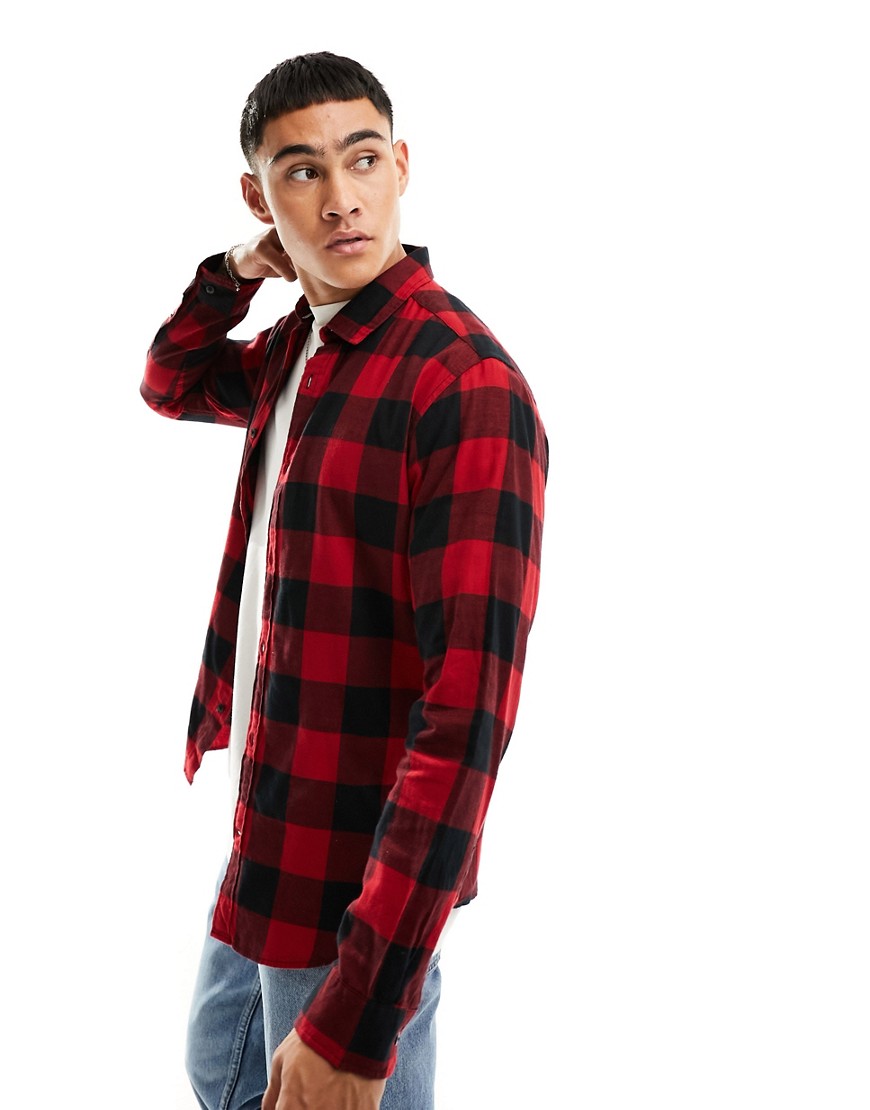 Jack & Jones Essentials brushed check shirt in black and red