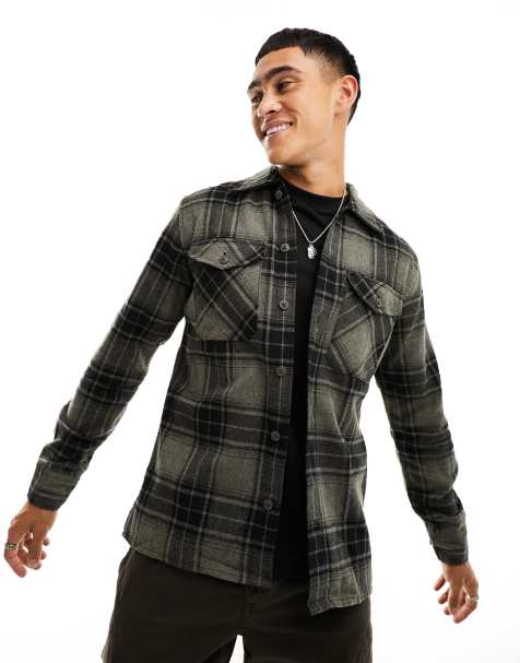 Freemont Double Brushed Flannel Shirt in Green and Brown Check by