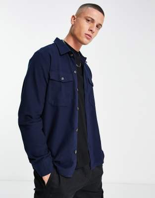 Jack & Jones Essentials brushed overshirt in navy  - ASOS Price Checker