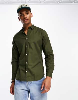 Jack & Jones Essentials Brushed Twill Shirt In Khaki-green