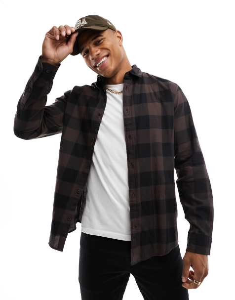 Freemont Double Brushed Flannel Shirt in Green and Brown Check by