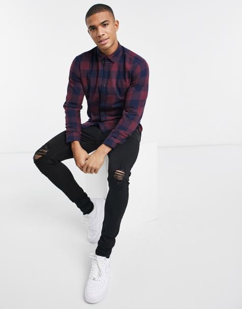 Jack & Jones Essentials buffalo check shirt in burgundy - view 1
