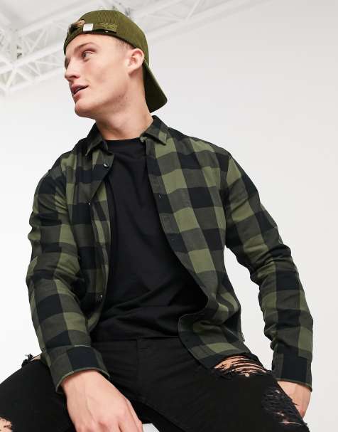 Jack & Jones Essentials buffalo check shirt in green - view 1