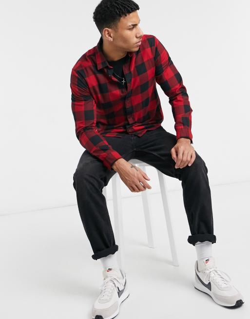 Jack & Jones Essentials buffalo check shirt in red & black | ASOS