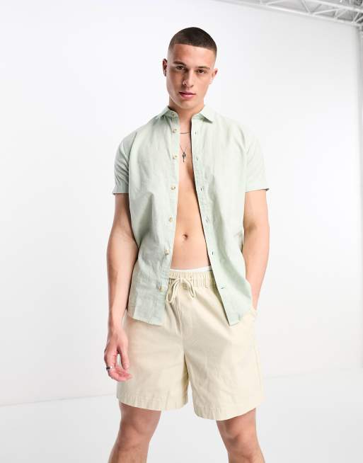 Jack & Jones Essentials - Camicia a maniche corte in lino verde menta 