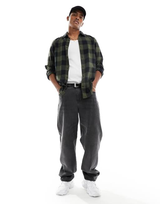 Jack & Jones Essentials - Camicia a quadri buffalo kaki e nera, 2 di 4