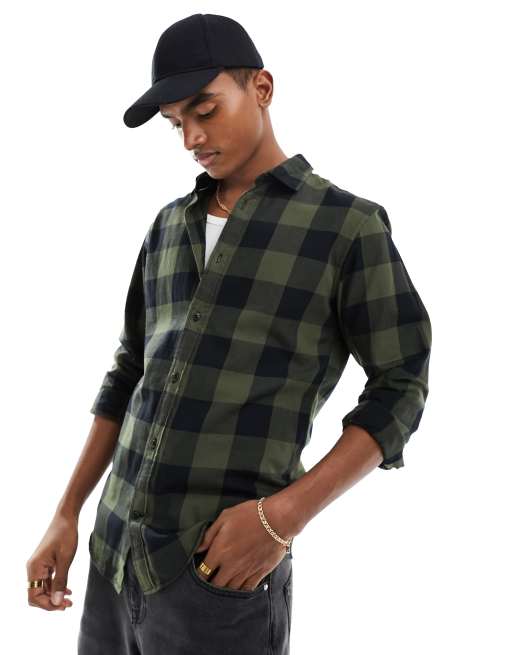 Jack & Jones Essentials - Camicia a quadri buffalo kaki e nera, 3 di 4