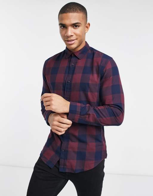 Jack & Jones Essentials - Camicia bordeaux a quadri stile buffalo, 4 di 4