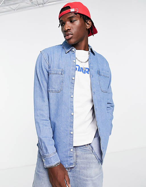 Essentials Asos Uomo Abbigliamento Camicie Camicie denim Camicia in jeans con lavaggio vintage chiaro 