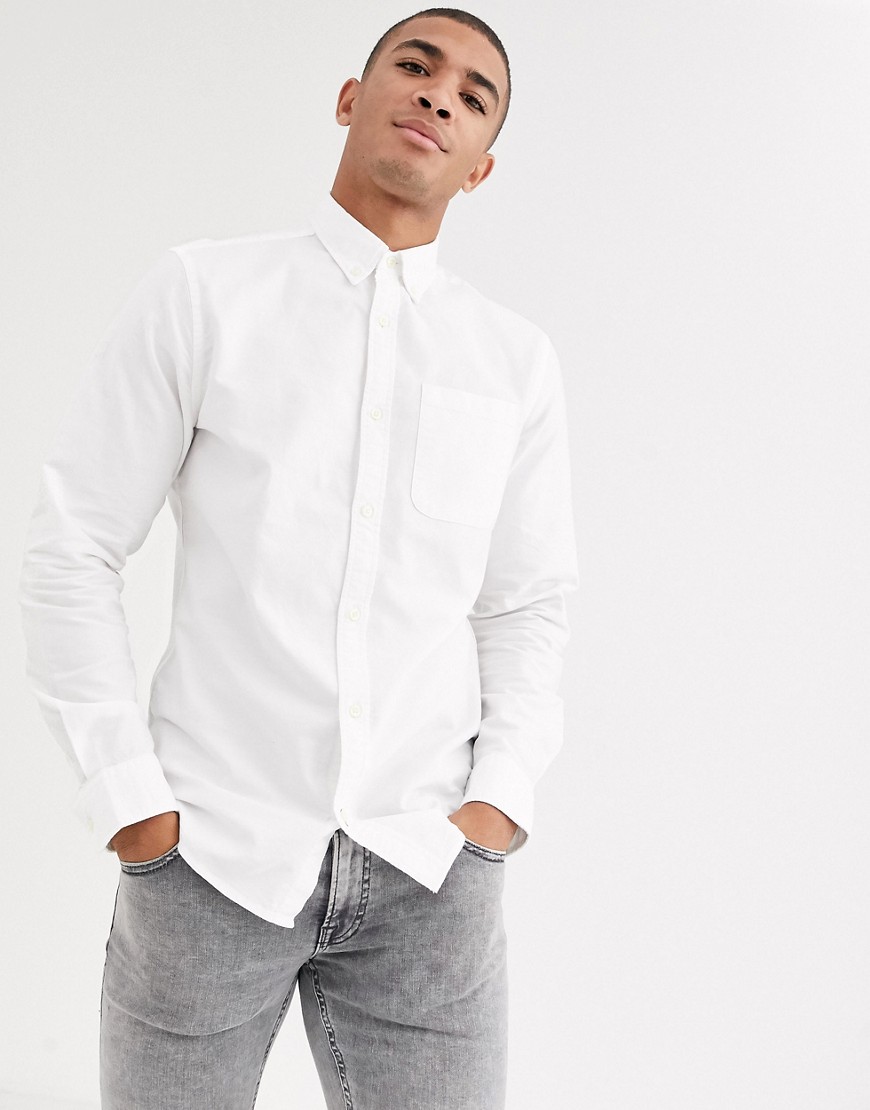 Jack & Jones Essentials - Camicia Oxford con logo sul petto-Bianco