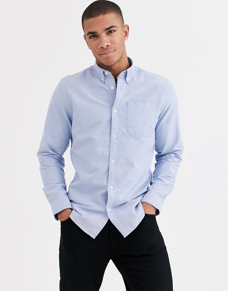 Jack & Jones Essentials - Camicia Oxford con logo sul petto-Blu