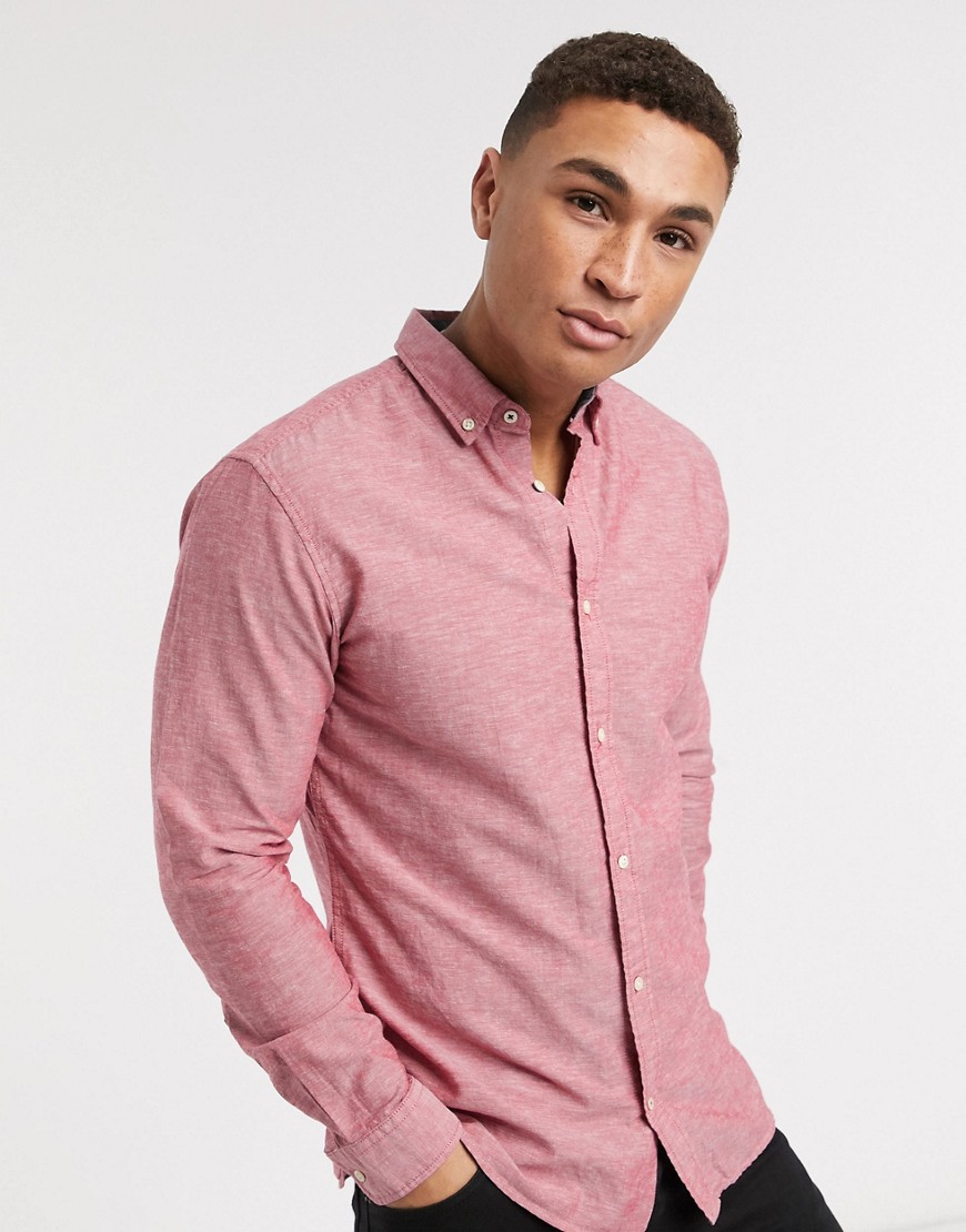 Jack & Jones Essentials - Camicia slim in misto lino rosa