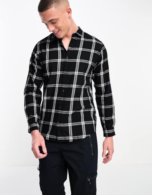 Jack & Jones Essentials check twill shirt in black