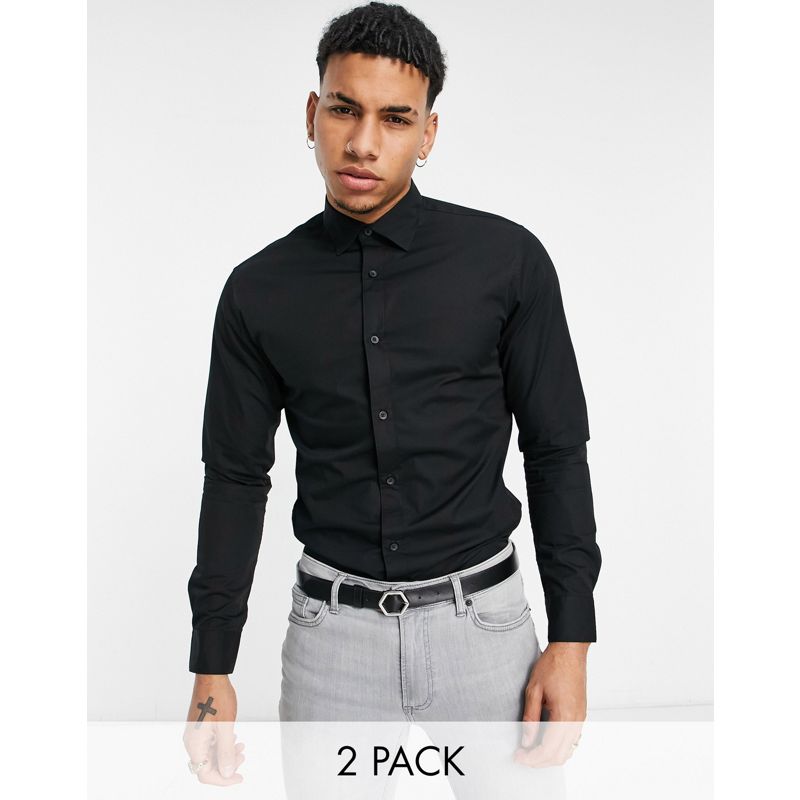 pfCap Uomo Jack & Jones - Essentials - Confezione da 2 camicie eleganti slim nere