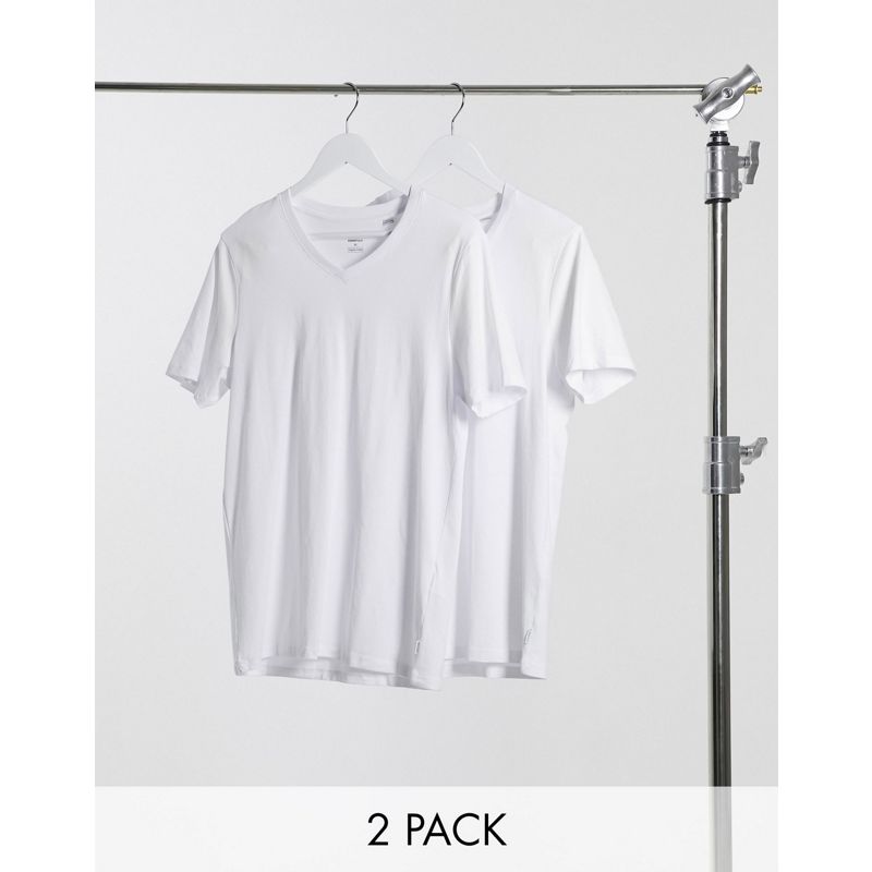 Jack & Jones Essentials - Confezione da 2 T-shirt slim fit con scollo a V bianche