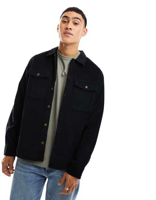 Jack & Jones Essentials corduroy overshirt in black | ASOS