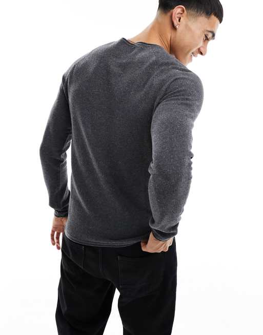 Jack & Jones Essentials crew neck jumper in grey, 4 of 4