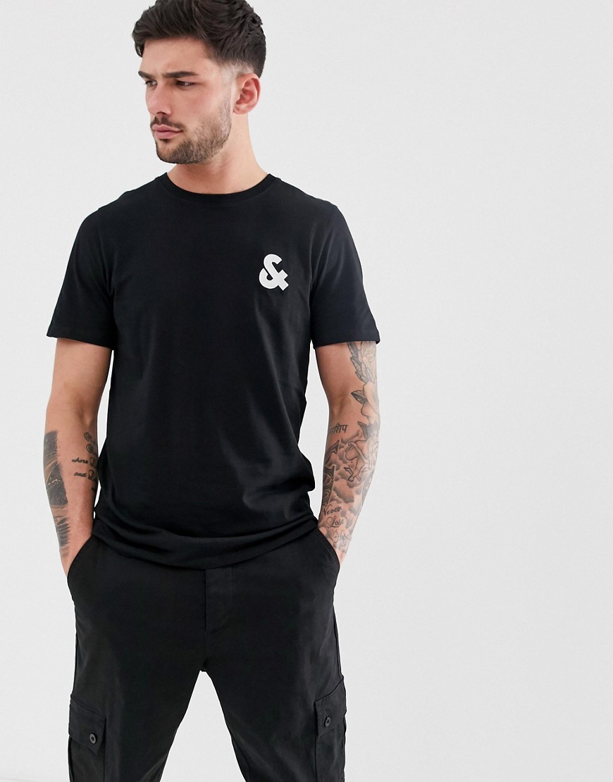 Jack & Jones Essentials crew neck t-shirt with chest logo-Black