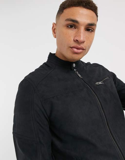 Jack & Jones Essentials – Czarna kurtka typu biker z imitacji zamszu, 3 z 4