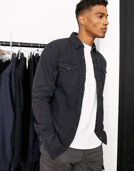 Jack & Jones - Essentials - Denim overhemd in zwart, 3 van 4