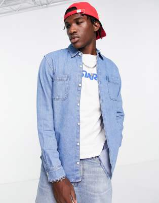 Jack & Jones Essentials Denim Overshirt In Light Vintage Wash-blue