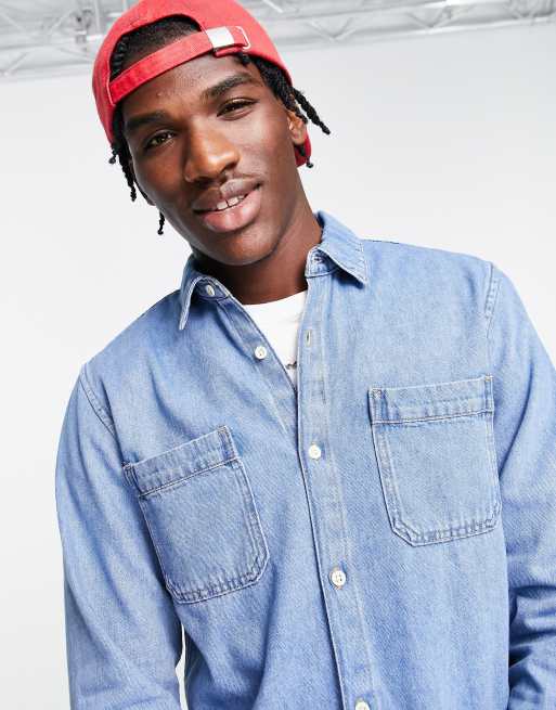 Jack Jones Essentials denim overshirt in light vintage wash ASOS