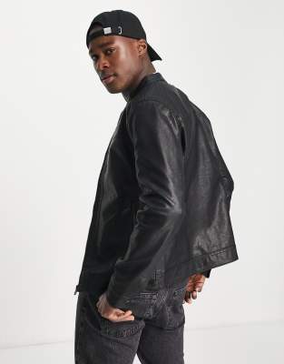 Jack & Jones Essentials Faux Leather Biker Jacket In Black