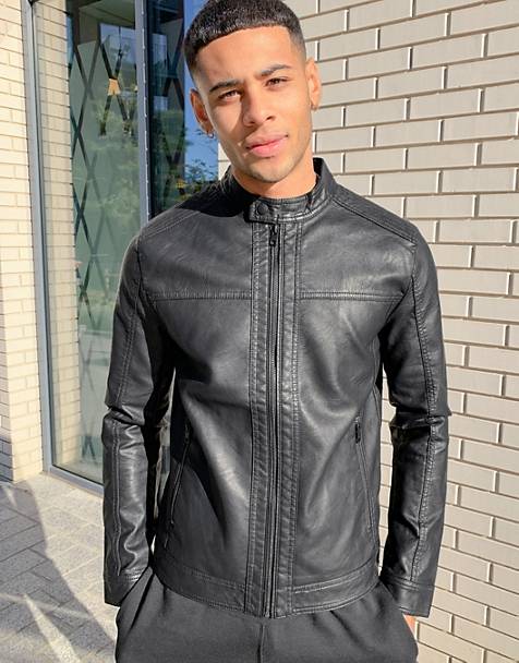 Mens Clothing Jackets Leather jackets ASOS Faux Leather Biker Jacket in Black for Men 