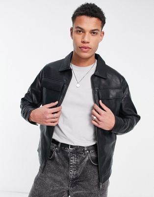 Jack & Jones Essentials faux leather jacket with pockets in black