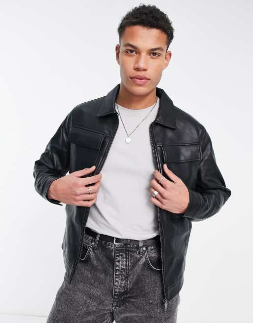 Jack & Jones Essentials faux leather jacket with pockets in black ASOS