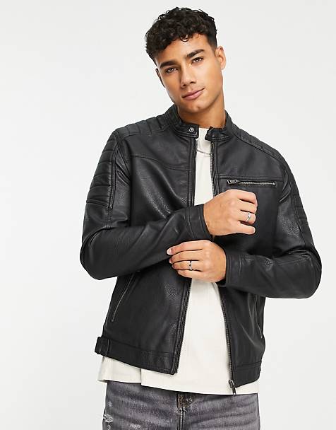 Mens Clothing Jackets Leather jackets BoohooMAN Faux Leather Moto Jacket in Black for Men 