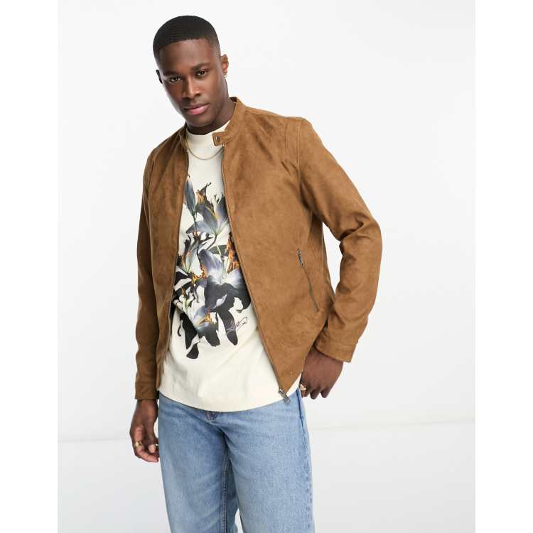 Abercrombie & Fitch faux suede bomber jacket in brown