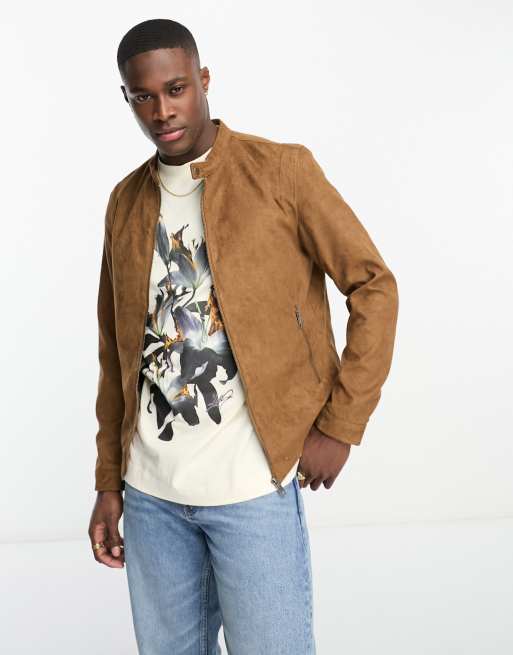 Jack & Jones Essentials biker jacket in faux suede black