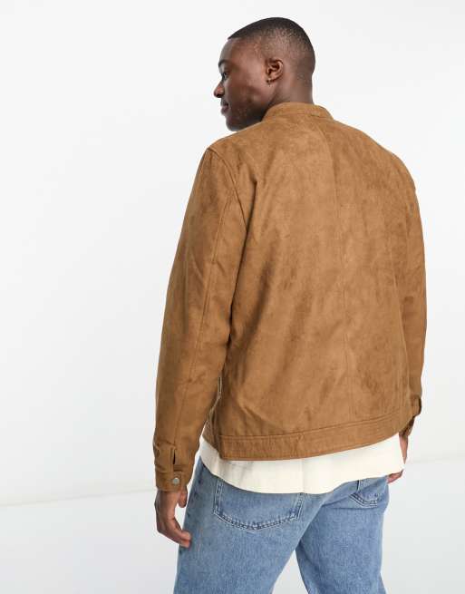 Faux Suede Biker Jacket In Tan