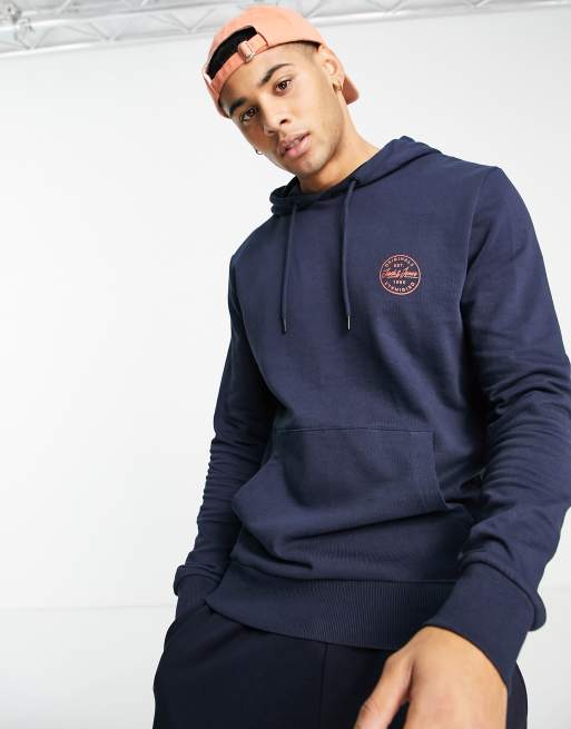 Jack & Jones Essentials - Felpa blu navy con cappuccio e logo sul petto , 3 di 4