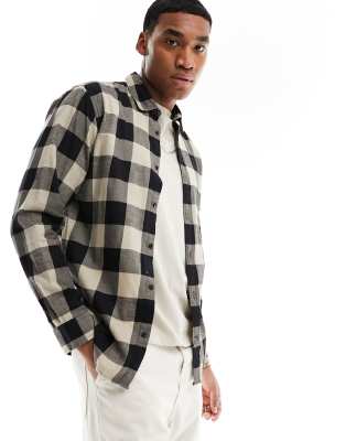 Jack & Jones Essentials flannel buffalo check shirt in beige | ASOS