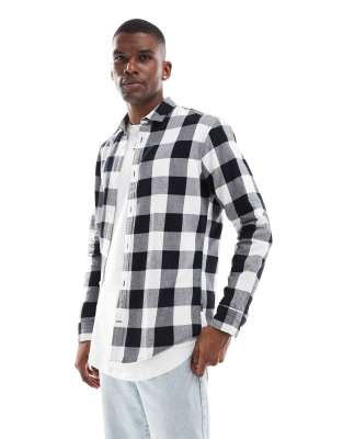 Jack & Jones Essentials flannel buffalo check shirt in black & white  - view 1