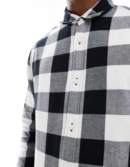 Jack & Jones Essentials flannel buffalo check shirt in black & white