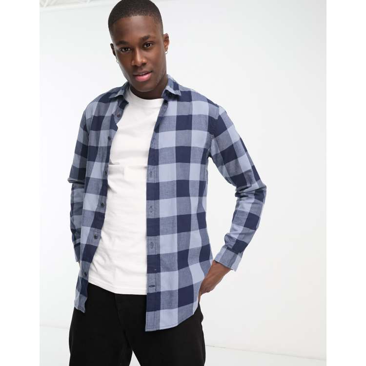 Jack & Jones Essentials flannel buffalo check shirt in blue