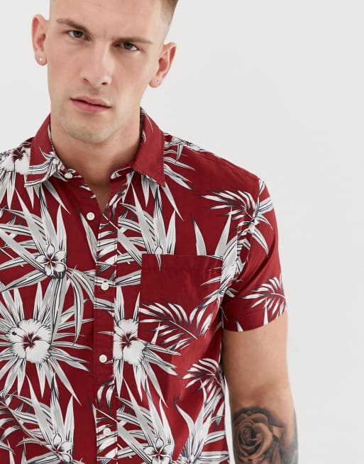 Jack & Jones Essentials floral printed short sleeve shirt in red, 3 of 4