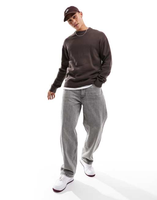 Jack & Jones Essentials - Gebreide trui met verlaagde schouders in bruin, 4 van 4