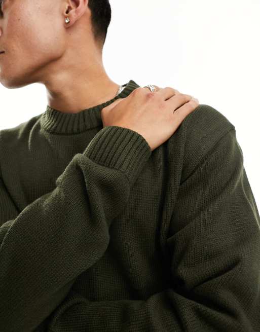 Jack & Jones Essentials - Gebreide trui met verlaagde schouders in groen, 4 van 4