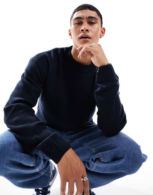 Jack & Jones Essentials - Gebreide trui met verlaagde schouders in marineblauw