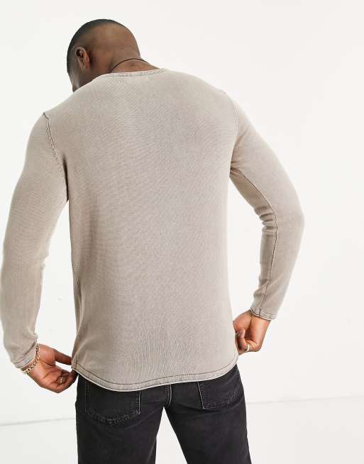 Jack & Jones Essentials - Gewassen trui met omgeslagen zoom in beige, 2 van 4
