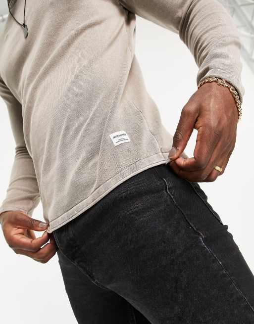 Jack & Jones Essentials - Gewassen trui met omgeslagen zoom in beige, 3 van 4